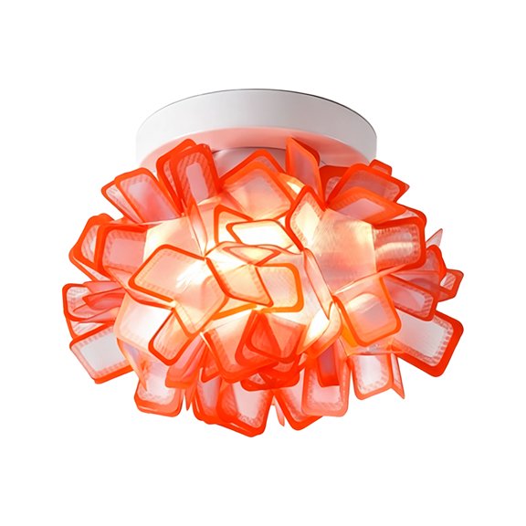 Modern Creative Red Floral LED Ceiling Lamp, Artistic FlowerShaped Flush Ceiling Light, Minimalist Indoor FlowerShape Ceiling Lamp, 9.06" Integrated LED, for Living Room Dining Room Foyer