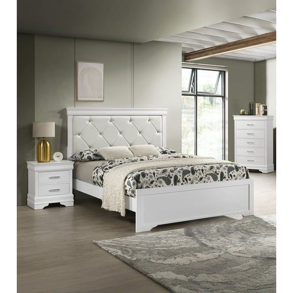 Modern Crisp White Finish 3pc Twin Size Luxurious Bed Chest Nightstand Set