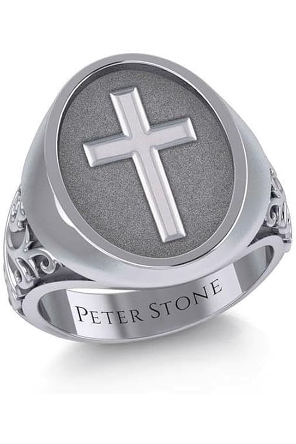 Modern Cross Signet Ring 925 Sterling Silver Men's Religious Faith Jewelry (Size:11;)