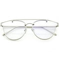 thumbnail image 1 of Modern Crossbar Horn Rimmed Rimless Eyeglasses Clear Round Flat Lens 58mm (Silver / Clear), 1 of 4