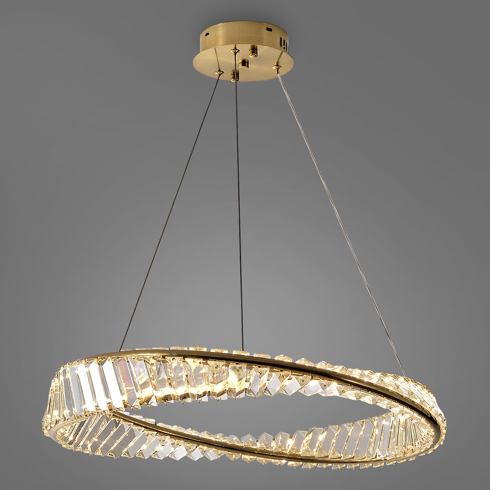Modern Crystal 24" Chandelier Gold Ring Pendant Light with Remote ...