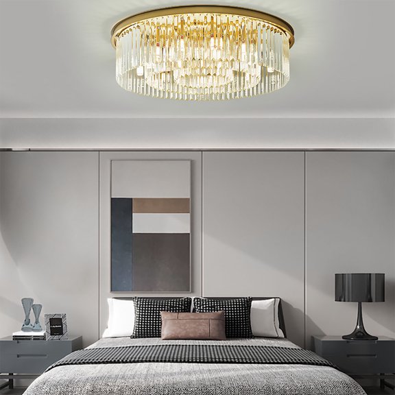 Modern Crystal Ceiling Light, Crystal Modern Chandelier, Flush Mount Light Fixture (Wall Switch Not Included)