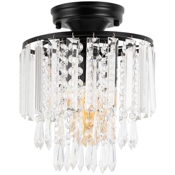 Modern Crystal Ceiling Light Fixture,Black Small Semi Flush Mount Crystal Chandelier, for Hallway Entryway Bedroom Bathroom,9 * 13in$$Tools & Hardware Other
