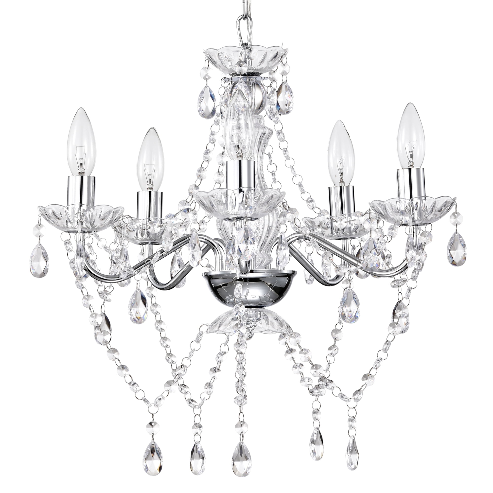 Modern Crystal Chandelier 5Light Silver Chandelier Pendant Light
