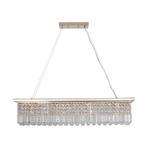 Modern Crystal Chandelier for Dining Room 8-Light Gold Rectangle Raindrop Chandelier Contemporary Rectangular Pendant Light Fixture for Kitchen Island Bar L39.4" x W9.8"x H8.7"(Bulb Not Included)