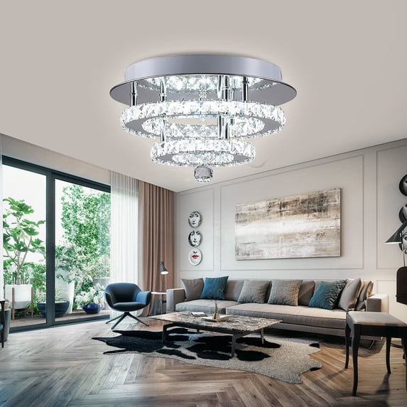 Modern Crystal Chandelier Flush Mount Ceiling Light Pendant Lighting Fixture LED