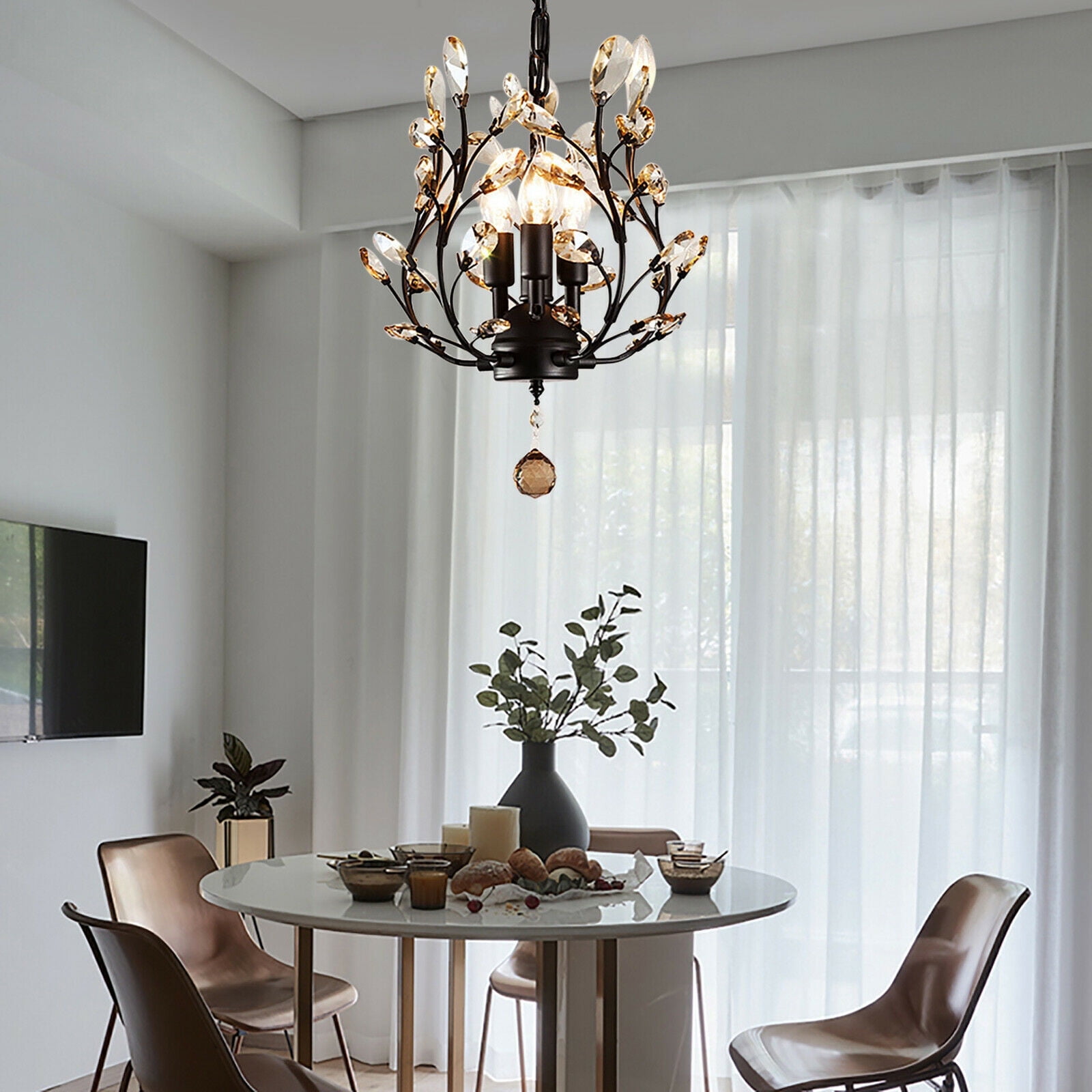 Modern Crystal Chandelier Hanging Lamp Pendant Ceiling Light Dining Room Fixture