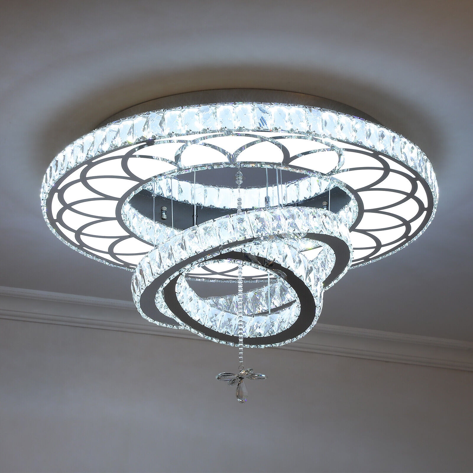 Modern Crystal Chandelier LED Ring Chandelier Round Pendant Light ...