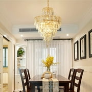 Modern Crystal Chandelier Light Fixture 4-Light Gold Chandelier Lighting Flush Mount LED Ceiling Light Fixture Hanging Pedant Lighting Fixture for Dining Room Living Room,D15.8xH21.7