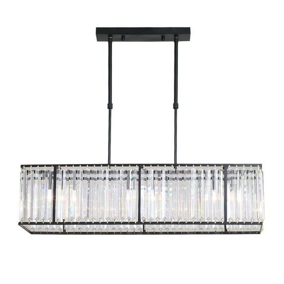 Modern Crystal Chandelier Rectangle Ceiling Light Adjustable Hanging Pendant Lamp For Living Room Decor