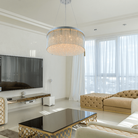 Modern Crystal Chandelier lighting 21 lights Transitional design 22"x10" in Chrome color with original Crystals