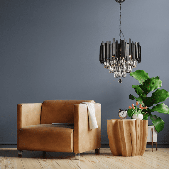 Modern Crystal Chandelier lighting 6 lights Transitional design 16"x11" in Black color with original Crystals