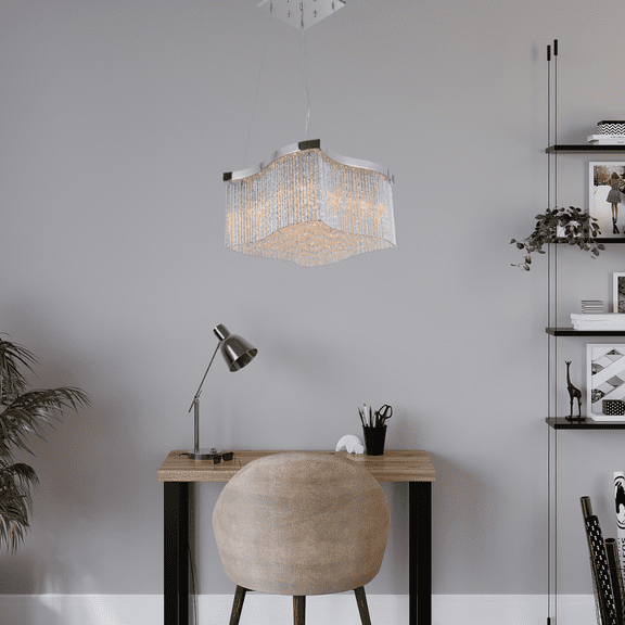 Modern Crystal Chandelier lighting 8 lights Transitional design 16"x10" in Chrome color with original Crystals