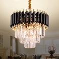 thumbnail image 1 of Modern Crystal Chandeliers 3-Tier Crystal Chandelier Light 15.7'' Black and Gold Pendant Light Fixtures Raindrop Flush Mount Chandelier for Living Room Kitchen Island Foyer E12x5 Lights, 1 of 8