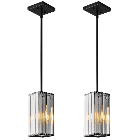 Modern Crystal Chandeliers Black Pendant Lights Rectangle Adjustable Pendant Light for Kitchen Island Bedroom Living Room Dinning Room（ 2-Pack）