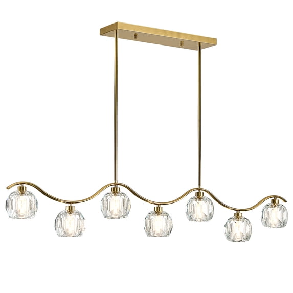 Modern Crystal Chandeliers for Dining Room, Island Light Fixture Over Table,7-Light Height Adjustable Hanging Pendant Light Fixtures for Kitchen, Living Room, Bedroom, L47''