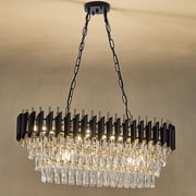 Modern Crystal Chandeliers for Dining Room, Island Linear Light Fixture Over Table,10-Light Height Adjustable Hanging Pendant Light Fixtures for Kitchen Island, Living Room, Bedroom