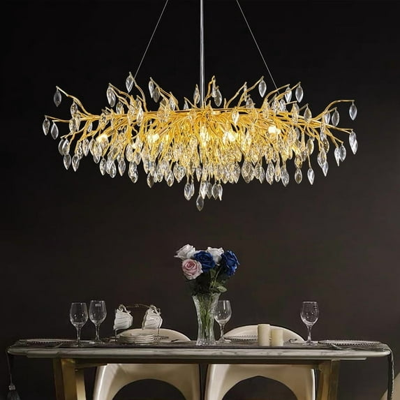 Modern Crystal Chandeliers for Dining Room, L47.2" Gold Tree Branch Rectangular Chandelier, Dining Room Light Fixture 13-Light High Ceiling Lights, Chandeliers for Foyer, Living Room