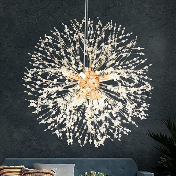 Modern Crystal Chandeliers Firework, Crystal Light Fixture, Dandelion Chandelier (8-Light, Gold) for Foyer Hallway Entryway Kitchen Bedroom