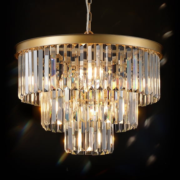 Modern Crystal Chandeliers,Gold 20" Round Chandeliers for Dining Room 3 Tiers 7 Lights Luxury K9 Crystal Ceiling Pendant Light Fixture for Foyer Bedroom Closet