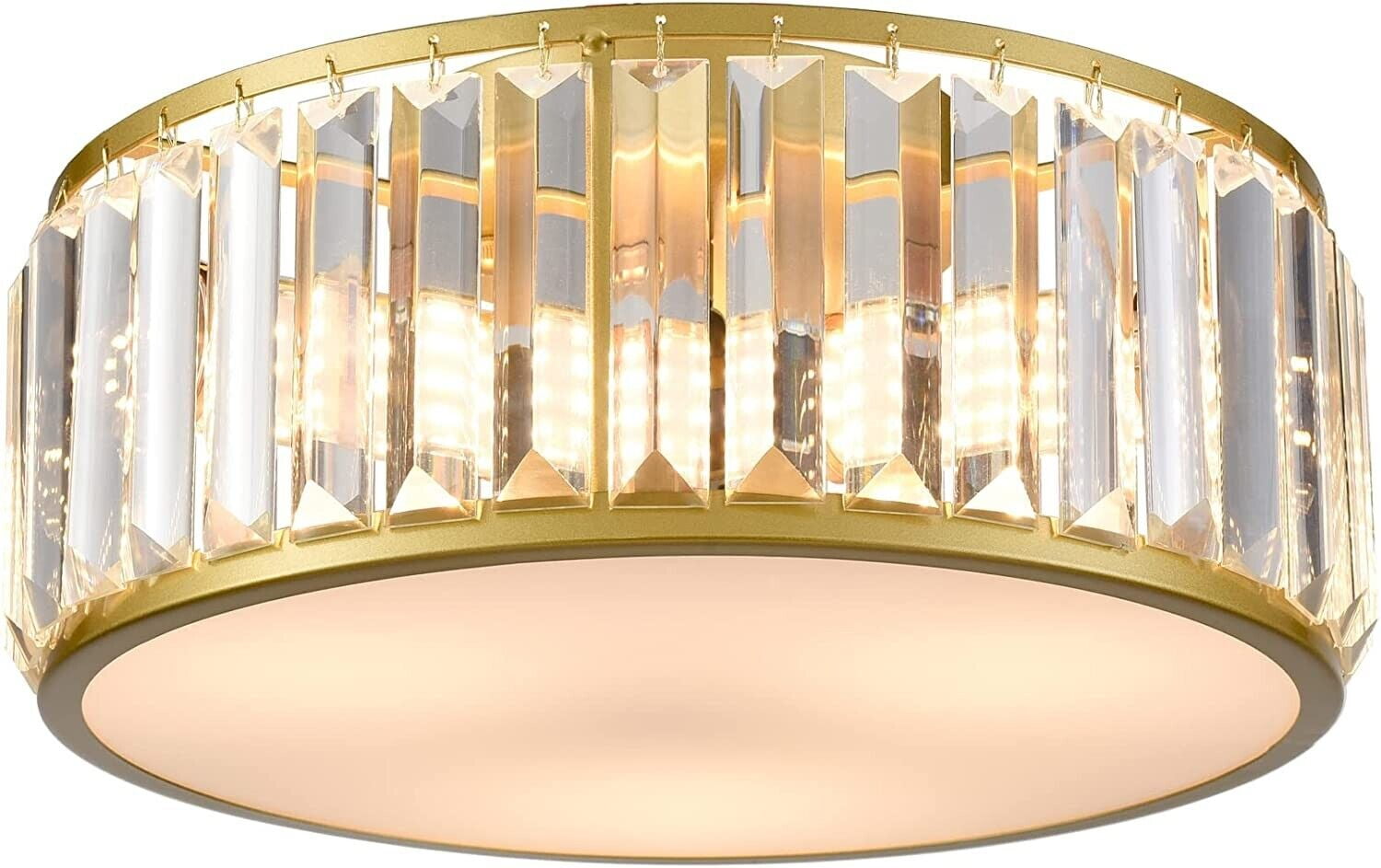 Modern Crystal Flush Mount Gold 3-Light Ceiling Light Fixture