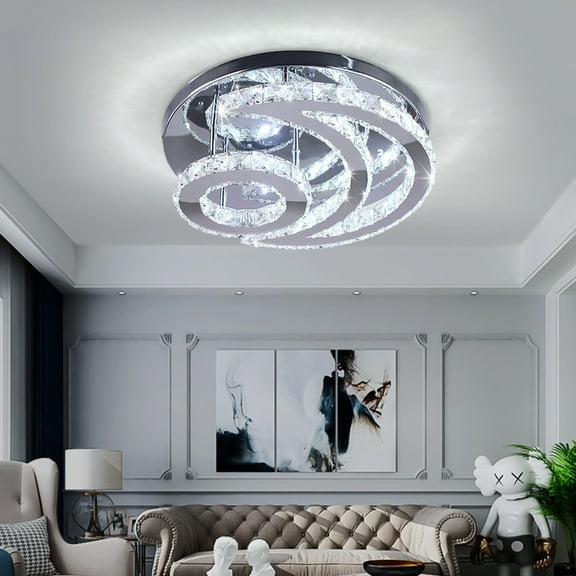Modern Crystal LED Ceiling Light Fixture, Moon Shaped, Flush Mount Ceiling Lamp for Indoor