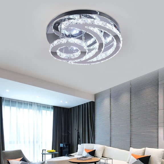 Modern Crystal LED Ceiling Light Fixture, Moon Shaped, Flush Mount Ceiling Lamp for Indoor