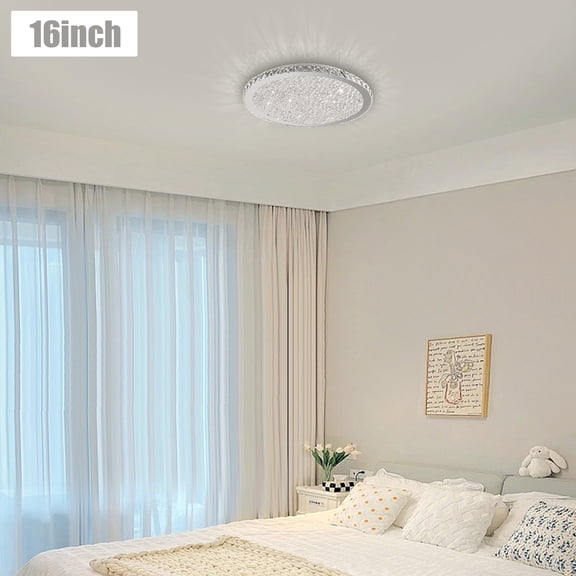 Modern Crystal LED Ceiling Light Flush Mount, 30W Chrome Round Ceiling Fixture with Stainless Steel Frame, High CRI 95 White Light, Energy Efficient Lighting