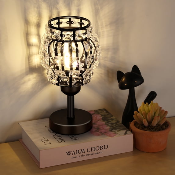 Modern Crystal Lamp with Vase Shade Bedside Lamp Black 2 Piece Set
