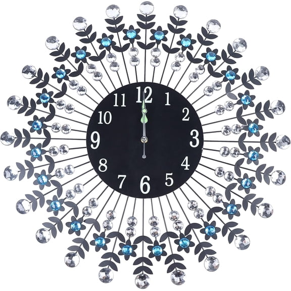 Modern Crystal Large Wall Clocks for Living Room Decor Big Modern Silent Wall Clocks,Wall Clock Black 23.62inch Non Ticking Silent Clock Wall Decor