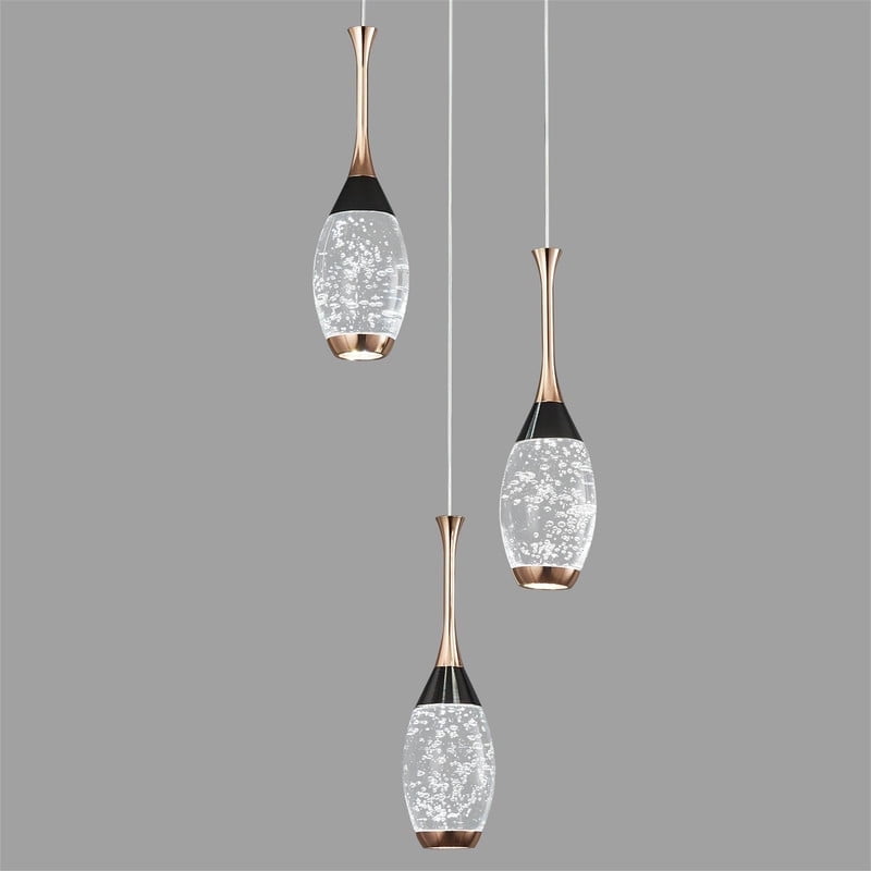 Modern Crystal Pendant Light Teardrop LED Ceiling Light Fixtures Black Gold Dimmable Pendant Lighting for Bedroom Dining Room Kitchen Island（3 Light）