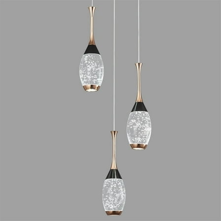Modern Crystal Pendant Light Teardrop LED Ceiling Light Fixtures Black Gold Dimmable Pendant Lighting for Bedroom Dining Room Kitchen Island（3 Light）