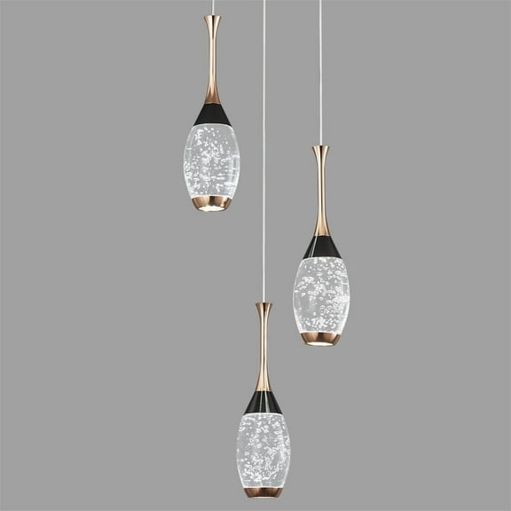 Modern Crystal Pendant Light Teardrop LED Ceiling Light Fixtures Black Gold Dimmable Pendant Lighting for Bedroom Dining Room Kitchen Island（3 Light）