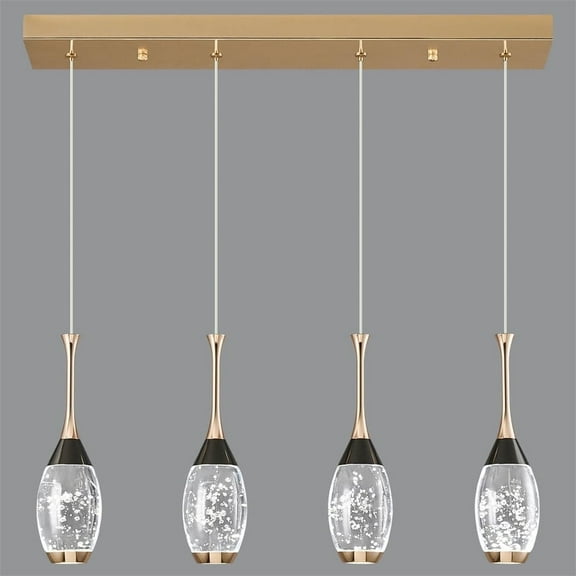 Modern Crystal Pendant Light Teardrop LED Ceiling Light Fixtures Black Gold Dimmable Pendant Lighting for Bedroom Dining Room Kitchen Island（4 Light）