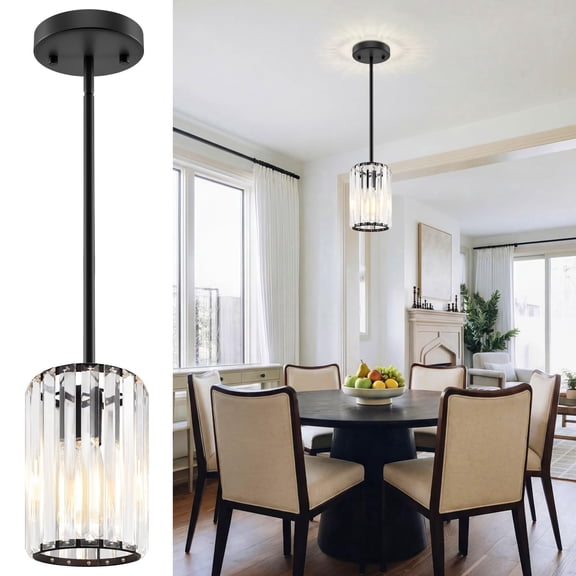 Modern Crystal Pendant Lights Kitchen Island with Adjustable Height, UL Certified Island Lights for Kitchen Dining Room Bedroom Hallway 1 Pack Black