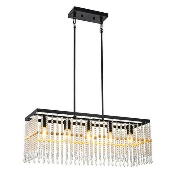 Modern Crystal Rectangular Chandelier Ceiling Light Fixture, 5-Light Pendant Light for Kitchen Island Living Room Clear Black