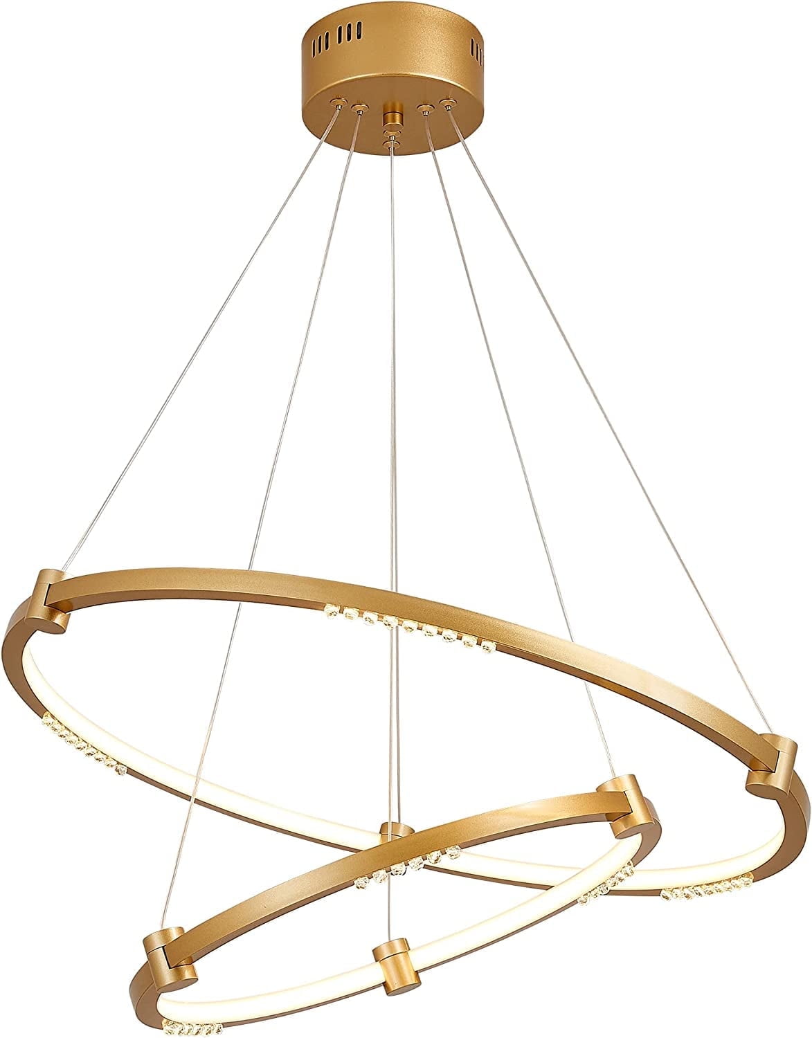 Modern Crystal Rings Chandelier, Contemporary LED Pendant Lighting Fixtures, Designer Double Ring Ceiling Hanging Light for Dining, Living, Bedroom, and Foyer Spaces