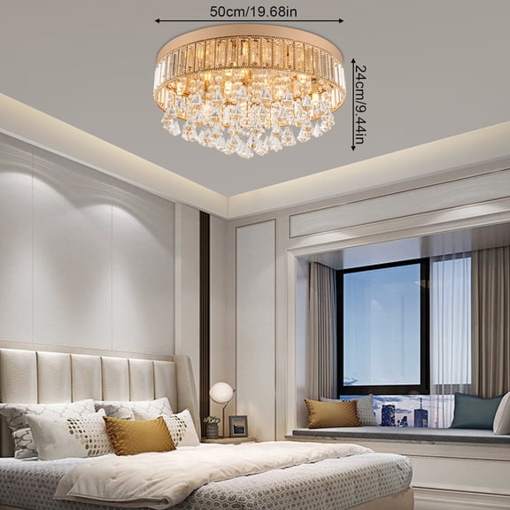 Modern Crystal Round Ceiling Light Flush Mount Chandelier Pendant Lamp Fixture