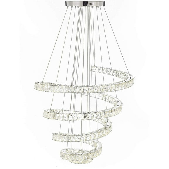 Modern Crystal Spiral Elipse 5 Ring LED Crystal Chandelier - Dimmable - 32in Diameter