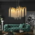 thumbnail image 1 of Modern Crystal Tree Branch Chandelier, Gold Linear Art Deco Raindrop Indoor Hanging Pendant Light Fixture for Dining Room Kitchen Island Living Room Bedroom 8 Lights 23.6'', 1 of 7