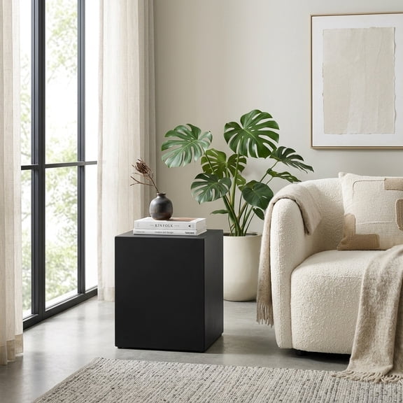 Modern Cube Accent Side Table with Built-in Carry Handles - Black