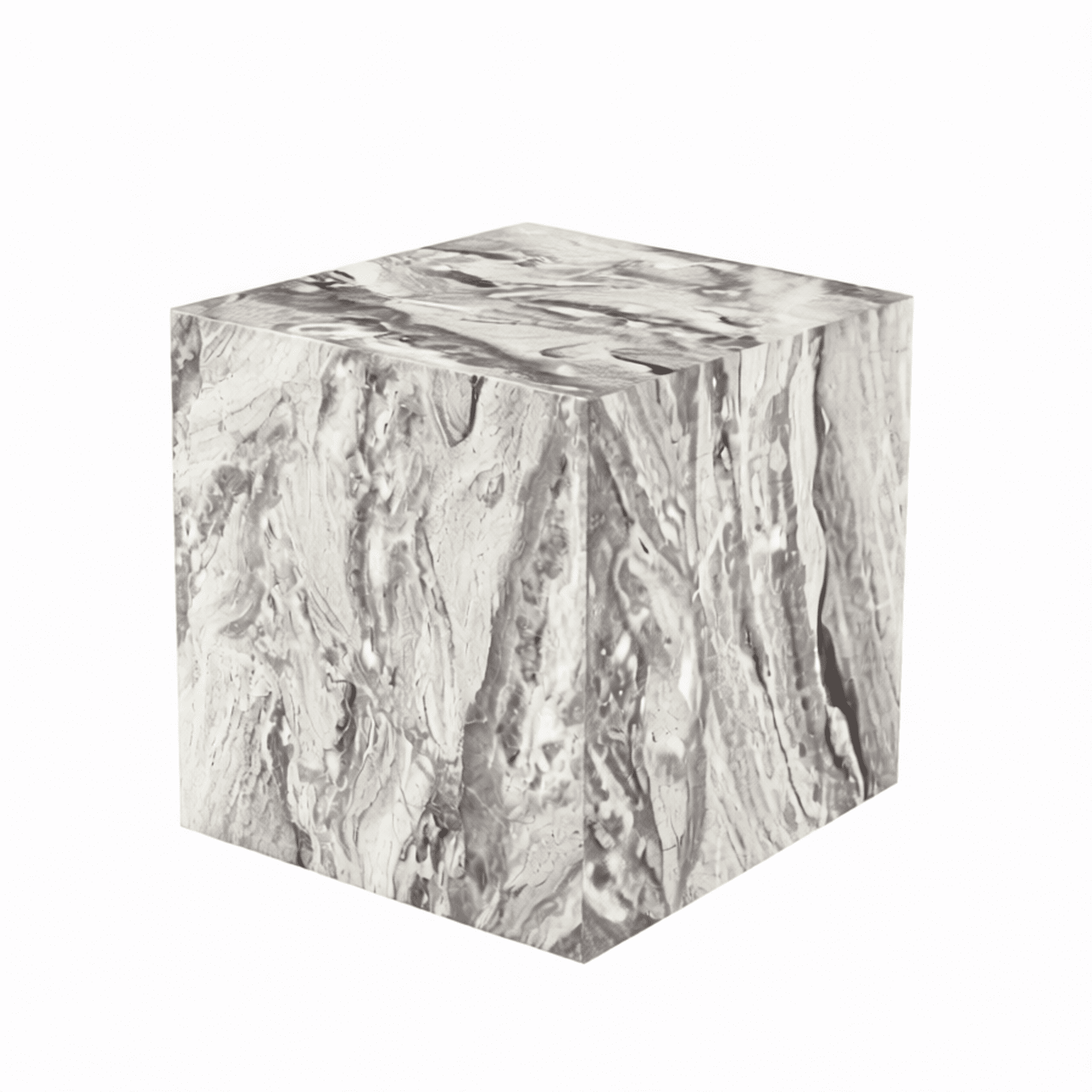 Modern Cube Side Table with Marble Texture Finish, Solid Block Accent ...