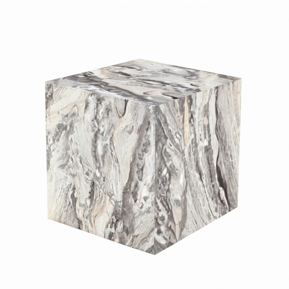 Modern Cube Side Table with Marble Texture Finish, Solid Block Accent Table for Living Room, Bedroom, or Entryway