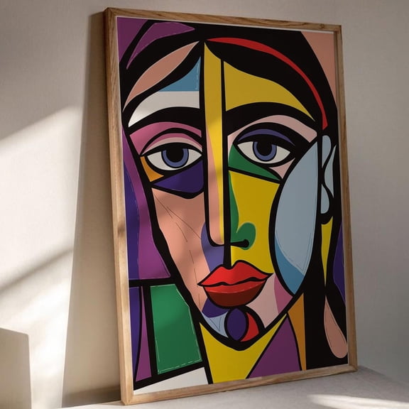 Modern Cubism Face Wall Art Abstract Geometric Woman Portrait Colorful Picasso Inspired Painting Contemporary Home Wall Art Modern Wall Decor