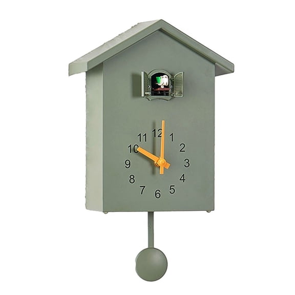 Modern Cuckoo Wall Clock with Bird House Design and Adjustable Chimes, Battery Operated Pendulum for Living Room, Bedroom, Kitchen or Office Home Décor(Green)