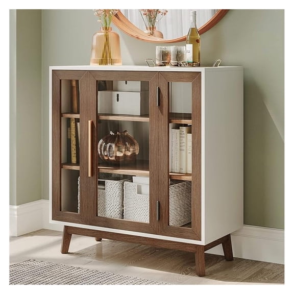 Modern Curio Cabinet, 3-Tiers Console Table, Brown, 31 Inch