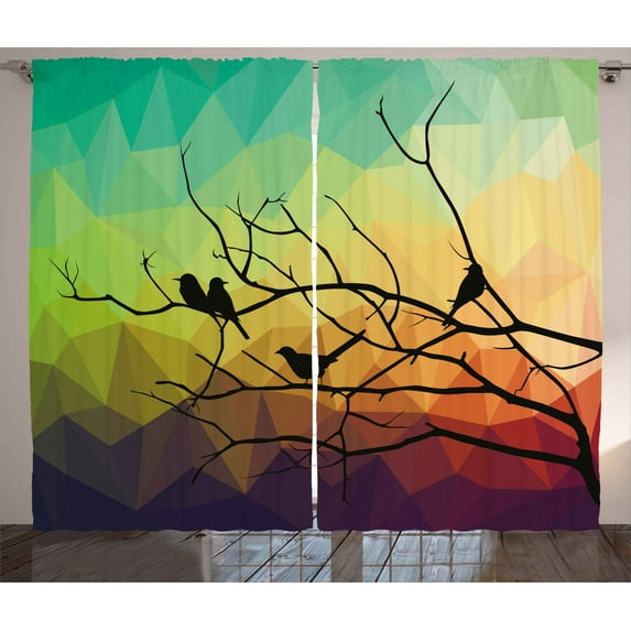 Ambesonne Modern Curtains 2 Panel Set, Abstract Bird and Branch, 108" x 108", Multicolor