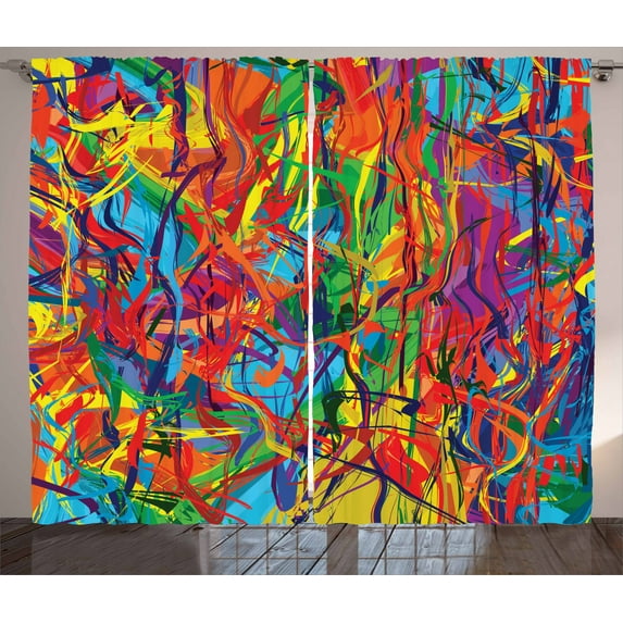 Ambesonne Modern Curtains 2 Panel Set, Rainbow Circled Pattern, 108" x 96", Multicolor