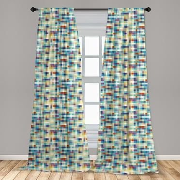 Modern Curtains 2 Panels Set, Colorful Low Poly Geometric Illustration of Hazy Squares Contemporary Demonstration, Window Drapes for Living Room Bedroom, 56"W X 63"L, Multicolor, by Ambesonne