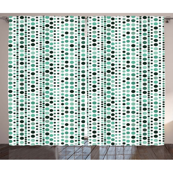 Ambesonne Modern Curtains 2 Panel Set, Geometrical Circles Dots, 108" x 84", Hunter Green Turquoise